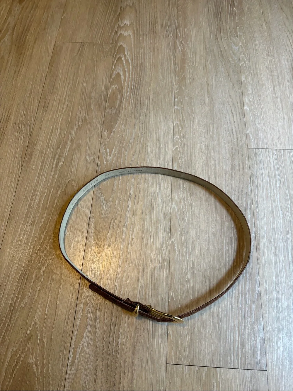 Brown Croc-Embossed Leather Belt with Gold Buckle